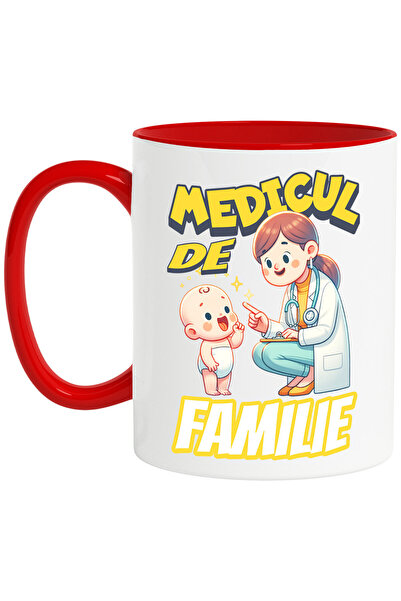 StoryGift Romania Cana cu Iubitorii De Medicina Femeie Cu Halat Alb si Tinuta Albastra Copil Bebe , Cu Maner Rosu STG