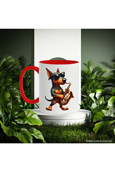 StoryGift Romania Mug With A Dog With Glasses Playing The Saxophone | Illustration | Black And Brown, With ,stg