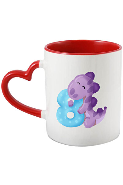 StoryGift Romania Cana cu un dinozaur mov cu cifra 8, ilustratie, pentru copi...