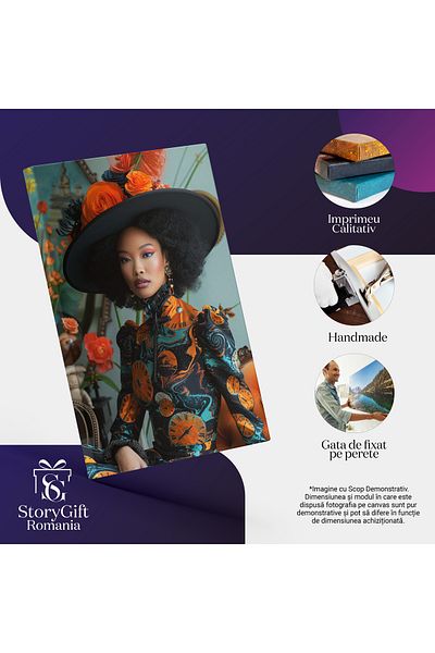StoryGift Romania Tablou Canvas Armonie Haute Couture Și Farmec Avangardist Al Doamnei Cu Pălărie Și Rochie Cu Ce