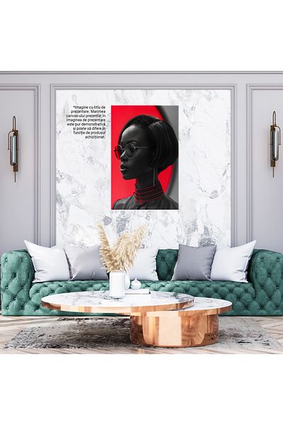 StoryGift Romania Tablou Canvas Negru Intens În Contrast Cu Roșu Aprins Femeia De Culoare Cu Veșminte Din Piele ,