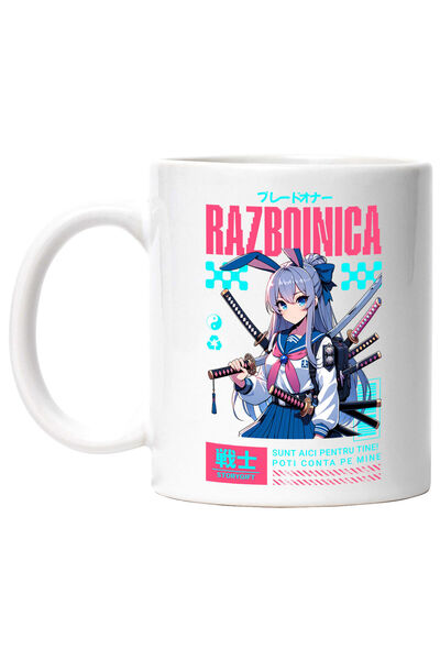 StoryGift Romania Cana cu Fata Stil Asiatica Cu ar Mov Sabii Ninja Razboinica...