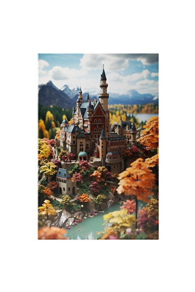 StoryGift Romania Tablou Canvas: View Castel In Padure Intre Munti Basme Rau Albastru Basme Pictura Digitala