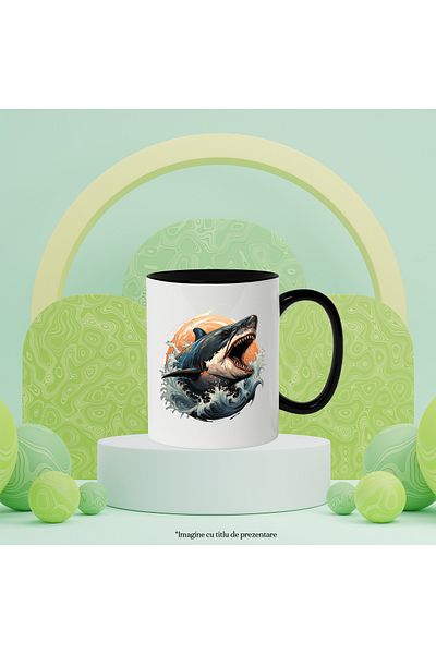 StoryGift Romania Mug With Shark, Teeth, Waves, Ocean, Water, Sunset, Animal, Multicolor 330 ml, Wax, With ,STG