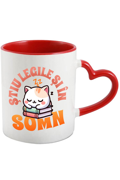 StoryGift Romania Cana cu pisica somnoroasa dormind Pe Teanc De Carti Text Ha...