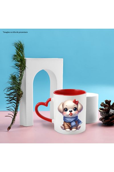 StoryGift Romania Cana cu un catelus care da un pupic | ilustratie | fular | imbracat gros | frig , Cu ,STG