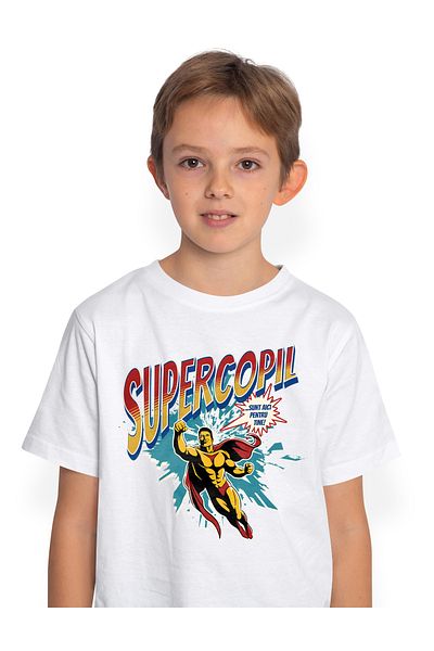 StoryGift Romania Tricou Copii Baieti Super Copil SuperErou Sunt Aici Pentru Tine 100% Bumbac, Unisex, Alb,