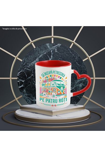 StoryGift Romania Let the party start on four wheels caravan mug, 330ml, Ceramic with Ini Handle, With, STG