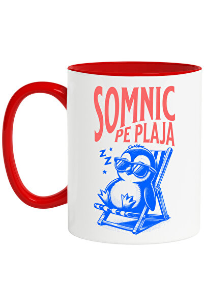 StoryGift Romania Cana somnic pe plaja, pinguin cu ochelarii de soare, 330ml,...