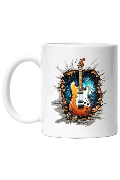 StoryGift Romania Electric Guitar Mug, Wall, Roots, Musical Instrument, Multicolor 330 ml,, With White Handle
