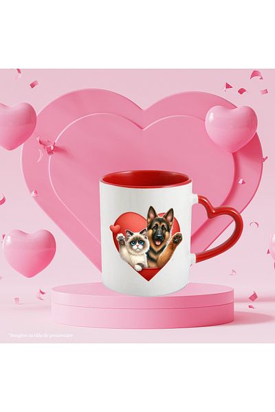 StoryGift Romania Mug with a Burmese kitten and a wolf puppy | illustration | linen frame, With ,STG