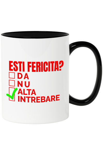 StoryGift Romania Cana cu Intrebare Cu Raspunsuri Multiple Text Esti Fericita Da Nu Alta Intrebare, Cu Maner Negru STG