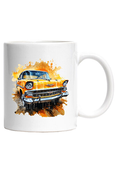 StoryGift Romania Cana Cu Masina Clasica, Chevy, Watercolor, Picaturi De Vops...