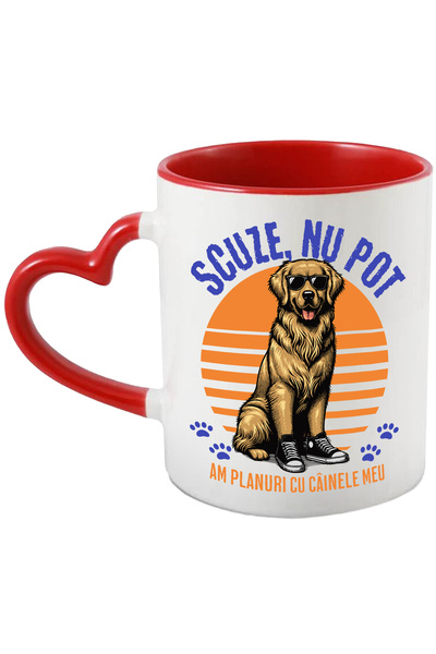 StoryGift Romania Cana Caine cu ochelari, text haios SCUZE NU POT AM TREABA CU CAINELE MEU, iubito, Cu Maner Inim STG