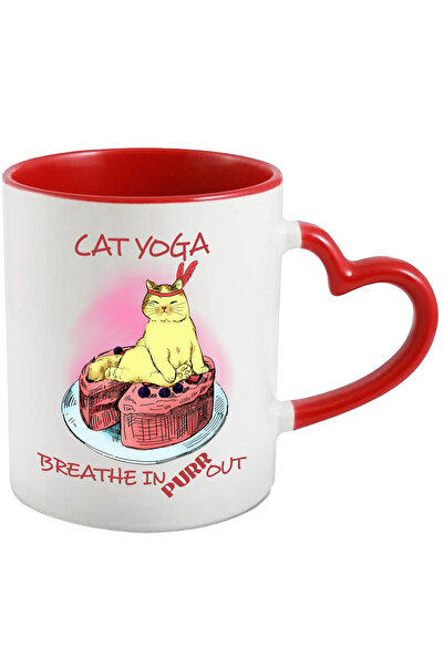 StoryGift Romania Cana cu pisica pe un tort cu mesajul "Cat Yoga, Breathe In,...
