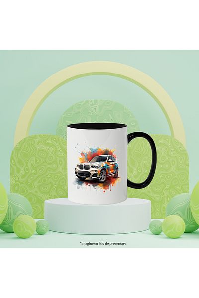 StoryGift Romania Mug With Car, Brand, BMW, Splash, Watercolor, Paint, Multicolor 330 ml, Ceramic, With ,STG