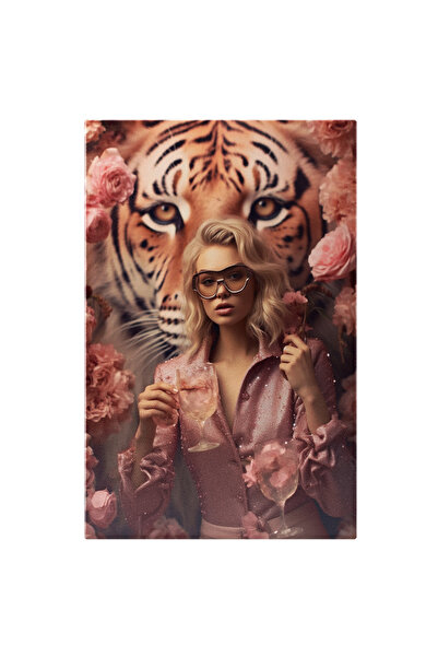 StoryGift Romania Tablou Canvas: Femeie Blonda Cu Ochelari - Tigru In Spate F...