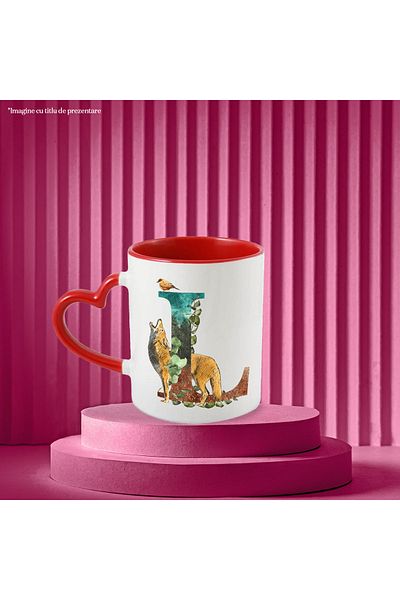 StoryGift Romania Mug With Letter, L, Wolf, Bird, Leaves, Multicolor 330 ml, Ceramic with Handle Ini, With ,STG
