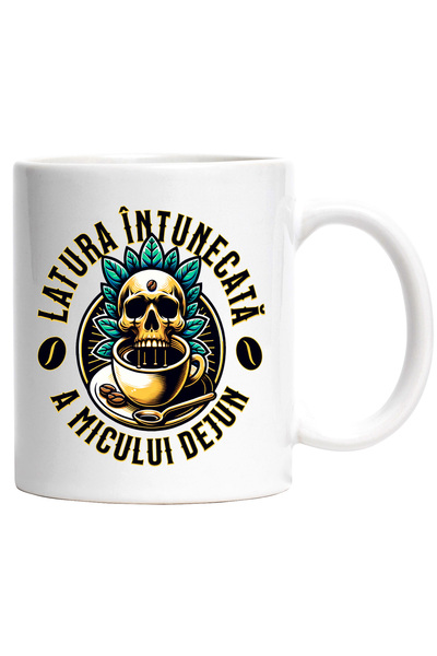 StoryGift Romania Cana Latura intunecata a mic dejunului cafea amara, 330ml, Ceramic cu Maner Alb, Cu Maner Alb STG