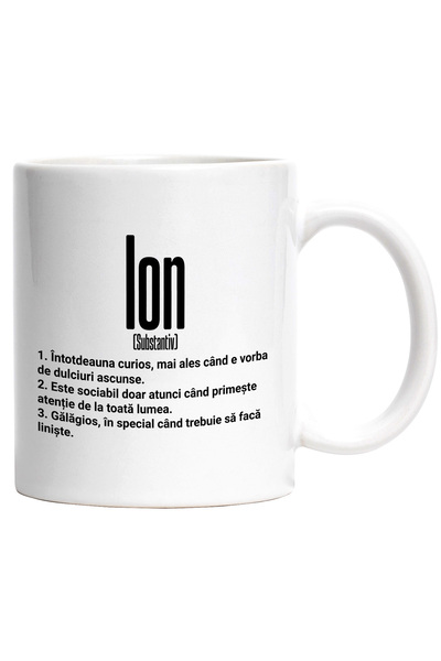 StoryGift Romania Cana Cu Numele Ion, Cu Mesaj Amuzant, Curios, Sociabil, Gal...