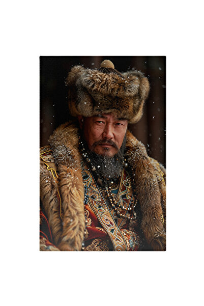 StoryGift Romania Tablou Canvas Mongolian Barbat Cu Caciula De Blana Si Barba...