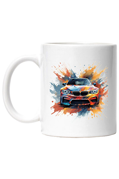 StoryGift Romania Cana Cu Masina Sport, BMW, Splash, Watercolor, Vopsea, Multicolor 330 ml, Cerami, Cu Maner Alb