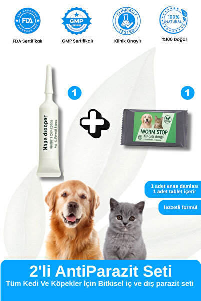 vet advice Kedi Köpek Iç Dış Tablet Damla Deri Tüy Bitkisel Parazit Bakım Seti