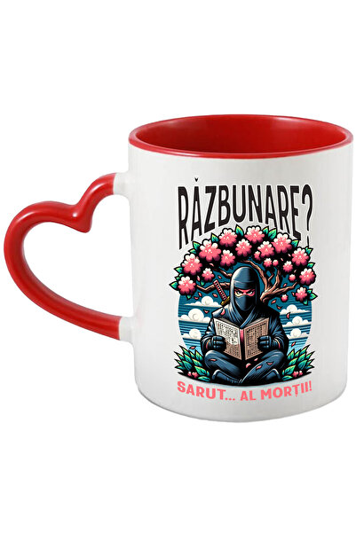 StoryGift Romania Cana ninja, razbunare, joc video, lume virtuala, 330ml, Ceramica cu Maner Inima , Cu Maner Inim STG