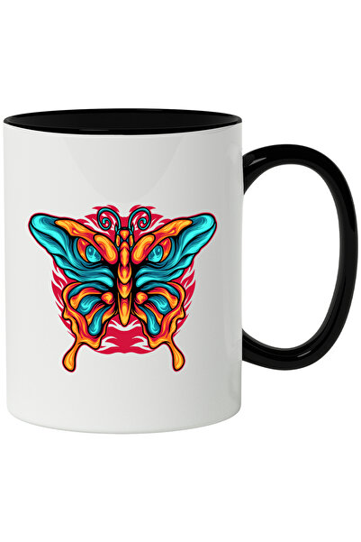 StoryGift Romania Cana Cu Aripi, Fluture, Ochi, Flacari, Bufnita, Abstract, Multicolor 330 ml, Cer, Cu Maner Negru