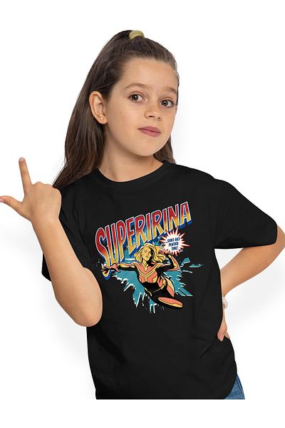 StoryGift Romania Kids Girls Super Irina T-Shirt, Superhero I'm Here For You 100% Cotton, Unisex, Black,