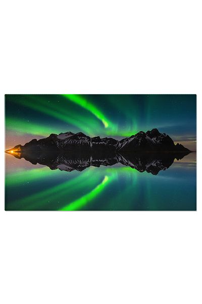 StoryGift Romania Tablou Canvas Cu Stele, Luna Si Aurora Boreala In Islanda - Vestrahorn Si Stokksnes In Magia Ie