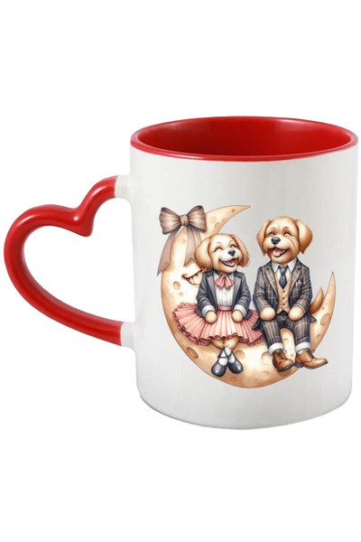 StoryGift Romania Cana cu o catelusa si un catel care stau pe semiluna | ilus...