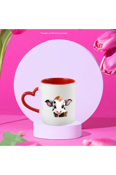 StoryGift Romania Mug with a curious cow | illustration | hair on top | adorable eyes | fence, With,STG.