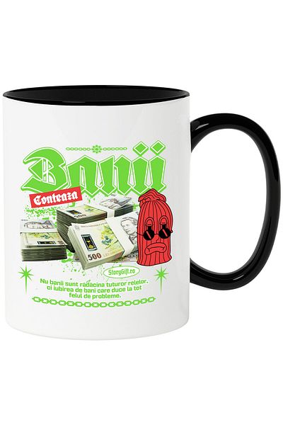 StoryGift Romania Mug with Stacks of 500 Lei Banknotes, Angry Red Hood, Text Money Matters, C, With, STG