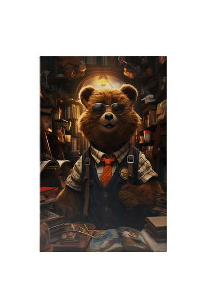 StoryGift Romania Tablou Canvas: Biblioteca In Care Sta Un Urs Cu Ochelari Si Ghiozdan Si Cu Vesta Albastra Pic