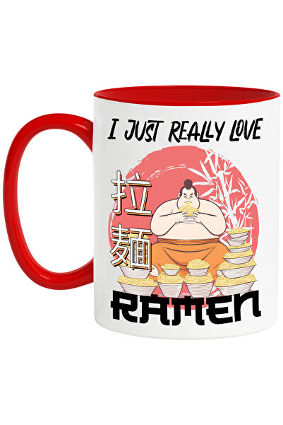 StoryGift Romania Cana cu luptator suma mancand ramen cu mesajul "I just really love ramen", ilust, Cu Maner Rosu STG
