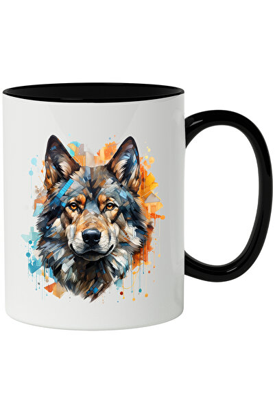 StoryGift Romania Cana Cu Cap De Lup, Animal, Buline, Geometric, Mosaic, Mult...