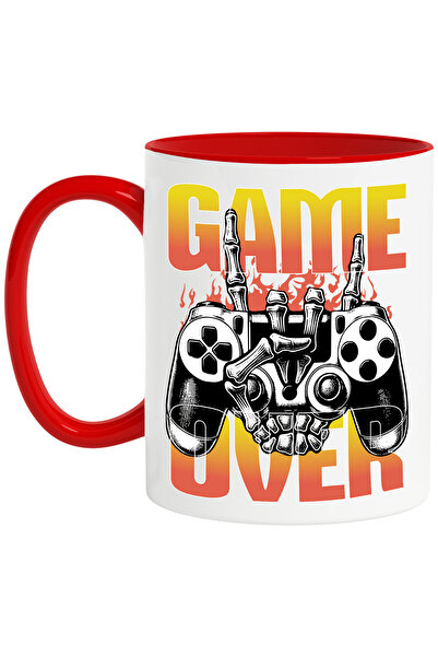 StoryGift Romania Cana maneta de jocuri video si mana de schelete Game over, 330ml, Ceramic cu Man, Cu Maner Rosu STG