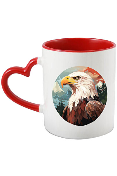 StoryGift Romania Cana Cu Vultur, Pasare, Munte, Padure, Apus, Cer, Nori, Multicolor 330 ml, Ceram, Cu Maner Inim STG