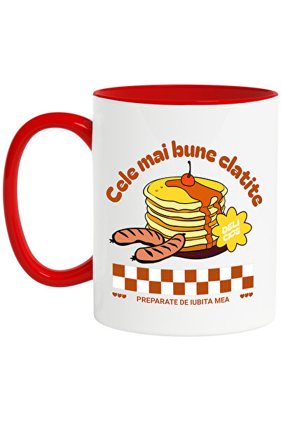 StoryGift Romania Cana Tort de Clatite Sirop, Text Cele Mai Bune Clatite Preparate de Iubita Mea, , Cu Maner Rosu STG