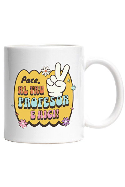 StoryGift Romania Cana Pace profesorul tau e aici, educatie, scoala, copii, 330ml, Ceramic cu Mane, Cu Maner Alb STG