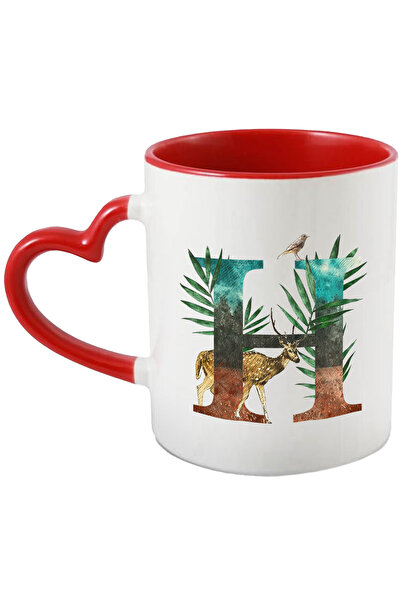 StoryGift Romania Cana Cu Litera, H, Cerb, Pasare, Frunze, Multicolor 330 ml,...