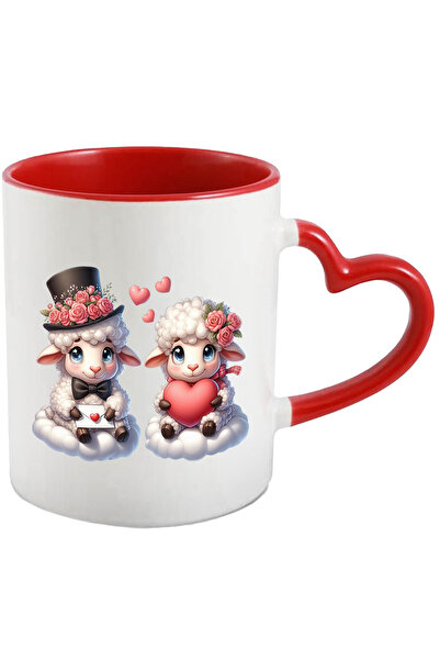 StoryGift Romania Cana cu o oita si un berbec | ilustratie | timiditate | inimioare | flori | Vale, Cu Maner Inim STG