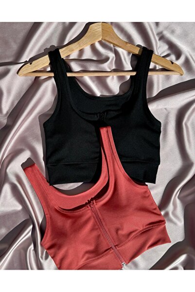 Elosia Black Padded Diving Fabric Women's Sports Undershirt with Zipper 68E04