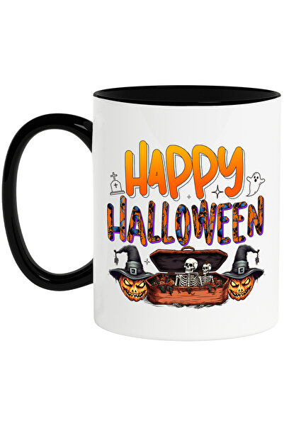 StoryGift Romania Cana cu mesajul "Happy Halloween", ilustratie, Halloween fericit, sarbatoare, oc, Cu Maner Negru