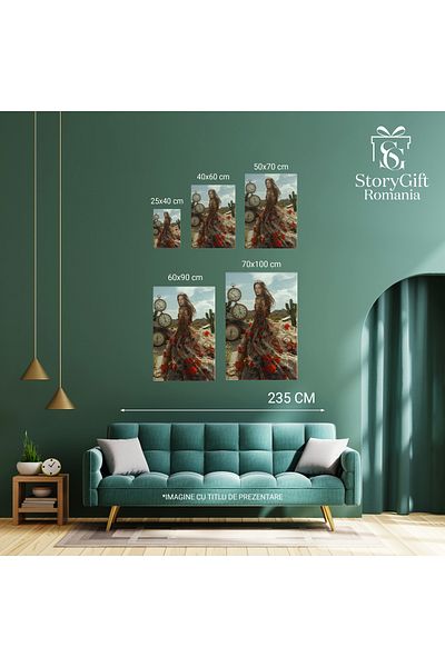 StoryGift Romania Tablou Canvas: Femeie În Rochie Lungă Și Vaporoasă În Deșert Și Ceasuri Decorative- Artă Și De