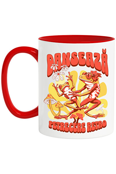 StoryGift Romania Cana Danseaza, distractie retro din anii '60 broscute, 330ml, Ceramic cu Maner R, Cu Maner Rosu STG