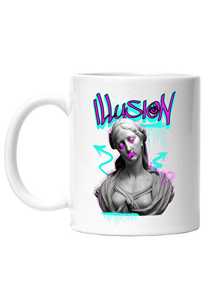 StoryGift Romania Cana cu Statuie Greceasca Text Stil Graffiti Urban Illusion Arta Abstracta, Cera, Cu Maner Alb STG