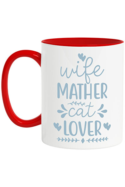 StoryGift Romania Cana cu inimioare si textul "Wife, mother, cat lover" - sot...