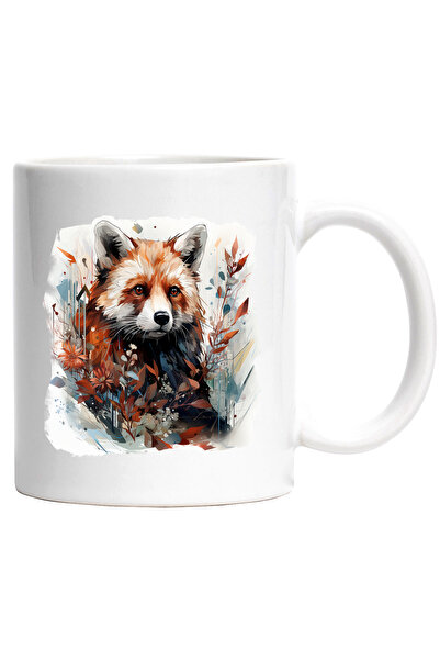 StoryGift Romania Cana Cu Urs Panda Rosu, Flori, Frunze, Tomantic, Abstract, Multicolor 330 ml, Ce, Cu Maner Alb